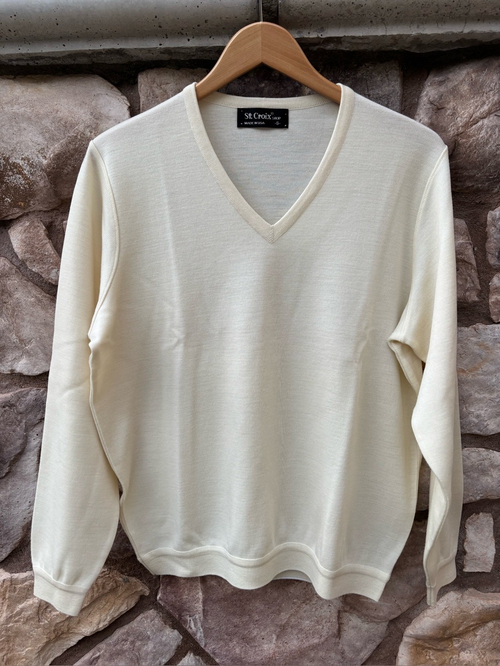 St. Croix Luxury V Neck Pullover Wool Sweater Knit Sz Small Cream USA NWOT
